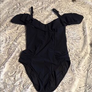 Elegant Black Ruffled Swimsuit